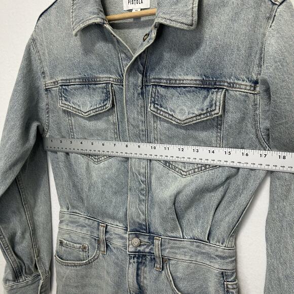 Pistola Nina Denim Mini Dress Raw Hem Snaps Acid Wash Size XS - Picture 7 of 9